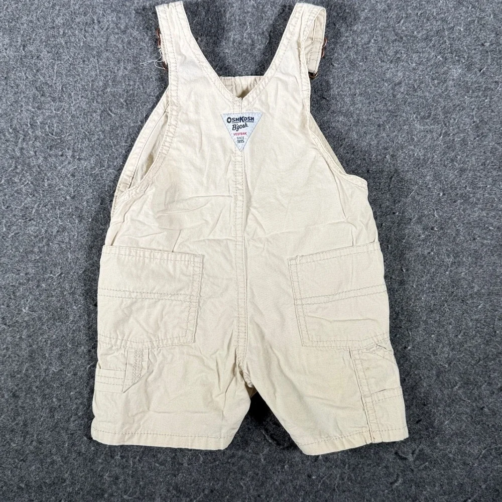 OshKosh B'gosh Baby Boy 9M Khaki Nautical Crab Seagull Vestbak Cotton Shortalls